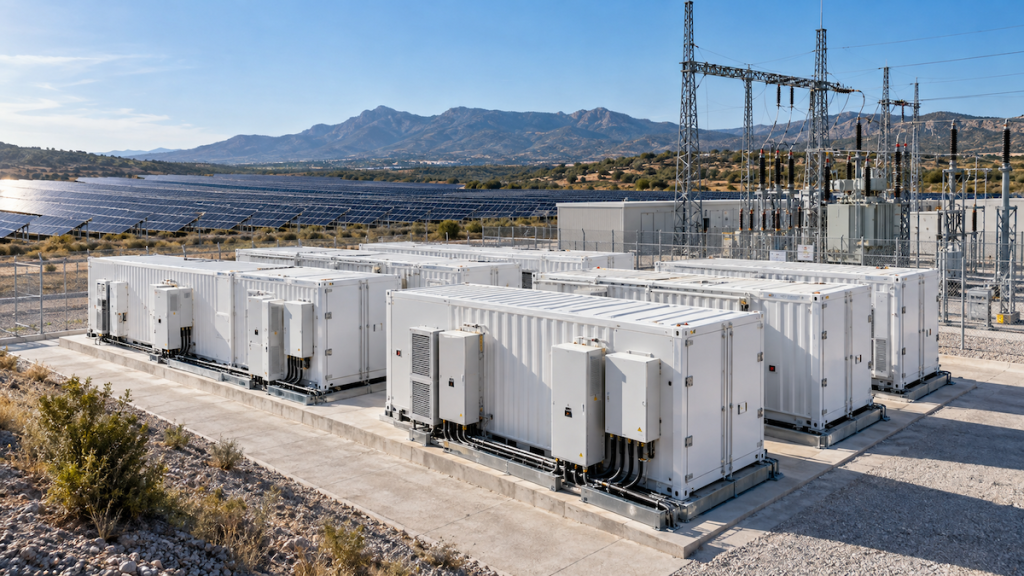 Sistema de almacenamiento en baterías junto a infraestructura eléctrica de una planta renovable